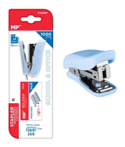 MP mini συρραπτικό PA636P με ανταλλακτικά, 24/6 - 26/6, 10 φύλλα, μπλε