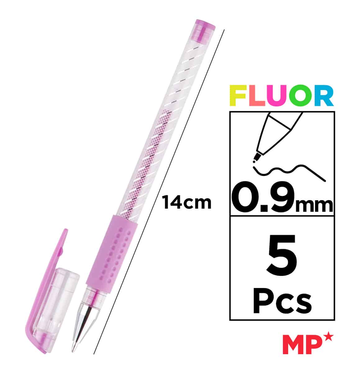 MP σετ στυλό fluorescent ballpoint PE124-5, 0.9mm, πολύχρωμα, 5τμχ - Image 2