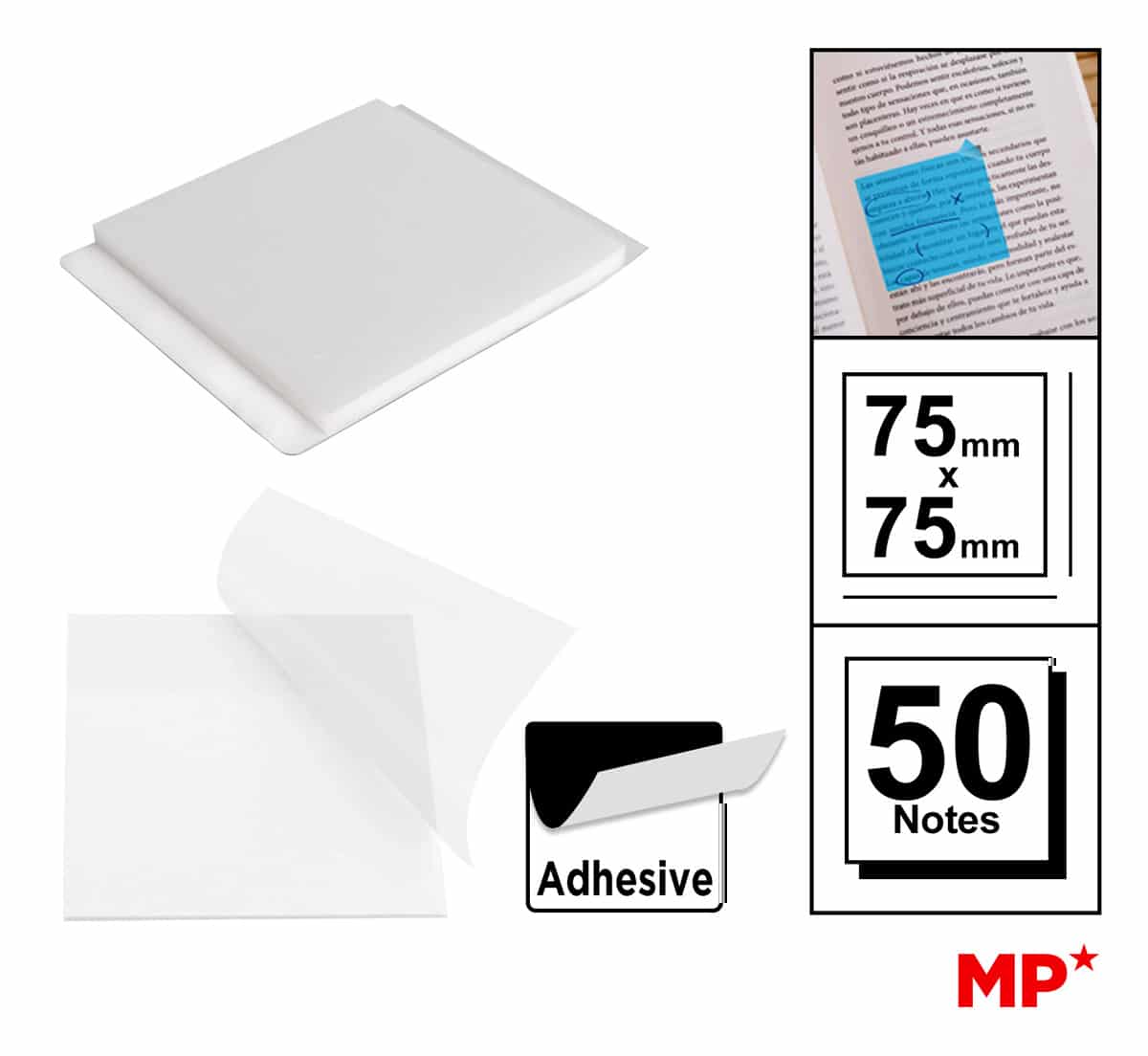 MP αυτοκόλλητα χαρτάκια σημειώσεων PN346-05, 75x75mm, διάφανα, 50τμχ - Image 2