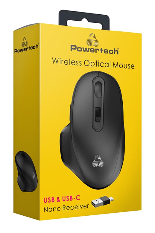 POWERTECH ασύρματο ποντίκι PT-1152, USB & USB-C δέκτη, 1600DPI, μαύρο - Image 3