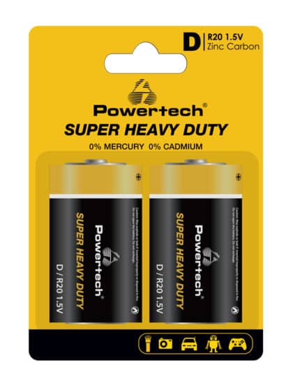 POWERTECH μπαταρίες Zinc Carbon Super Heavy Duty PT-1222, R20 1.5V, 2τμχ