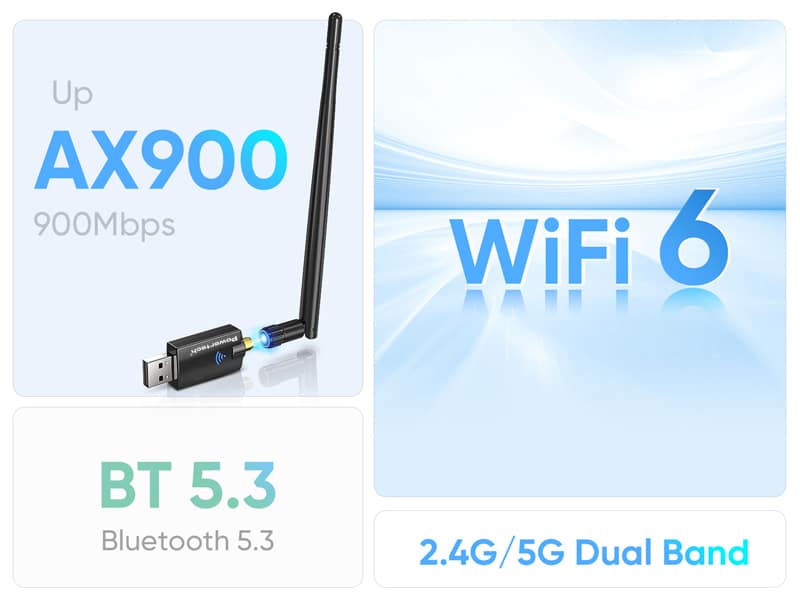 POWERTECH ασύρματος USB αντάπτορας δικτύου & Bluetooth 5.3 PT-1386, 900Mbps WiFi 6 - Image 2
