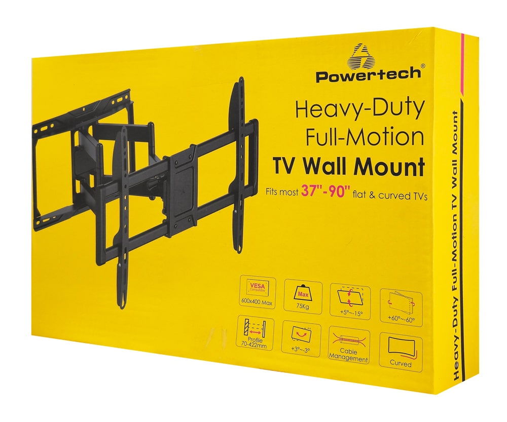 POWERTECH επιτοίχια βάση τηλεόρασης PT-1423, 37-90", 75kg, heavy duty, full motion - Image 9