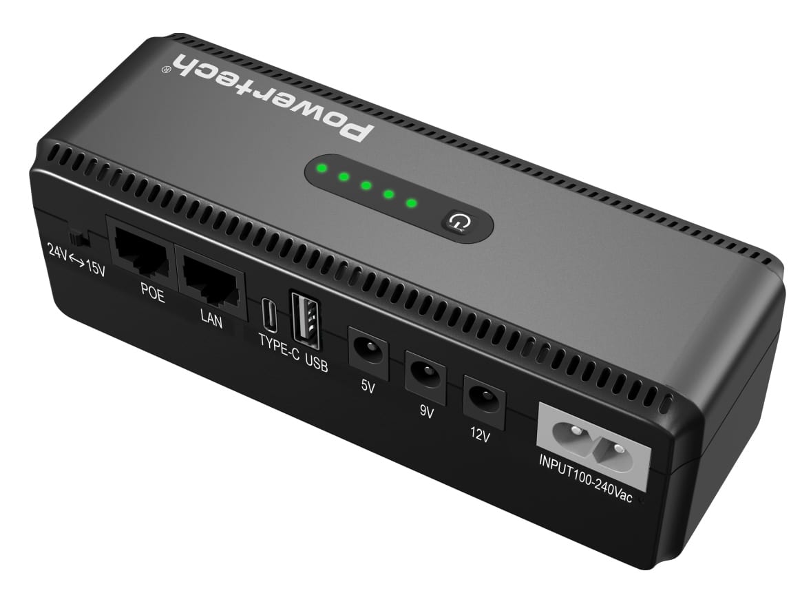 POWERTECH μίνι DC UPS PT-1436, 18W, 8800mAh, 3x DC, USB/USB-C/LAN/POE, μαύρο - Image 3