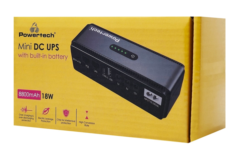 POWERTECH μίνι DC UPS PT-1436, 18W, 8800mAh, 3x DC, USB/USB-C/LAN/POE, μαύρο - Image 4