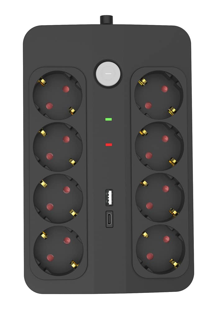 POWERTECH πολύπριζο ασφαλείας PT-1535, 8 θέσεων, με USB & USB-C θύρες, 16A, 1.5m, μαύρο - Image 3