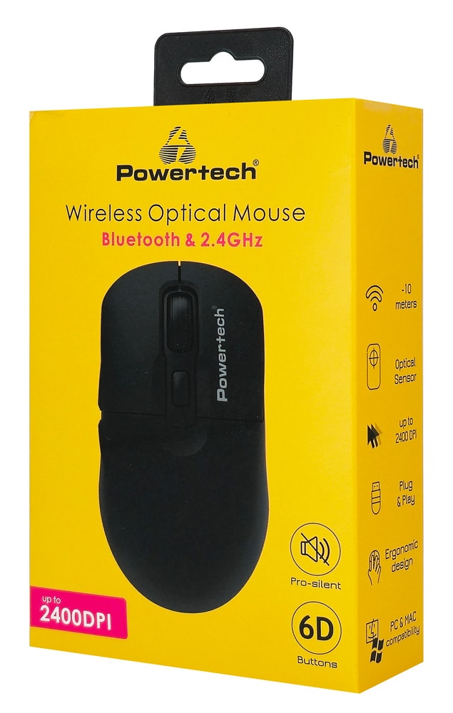 POWERTECH ασύρματο ποντίκι PT-1543, 2.4GHz & Bluetooth, έως 2400DPI, αθόρυβο, μαύρο - Image 4