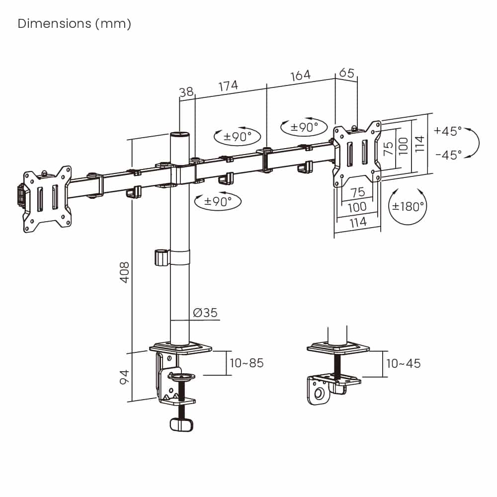 POWERTECH βάση γραφείου για 2x οθόνες PT-1552, 17-32", έως 10kg - Image 7