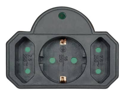POWERTECH αντάπτορας ρεύματος PT-817 με προστασία υπέρτασης, 1x schuko, 2x euro, 16A, μαύρος