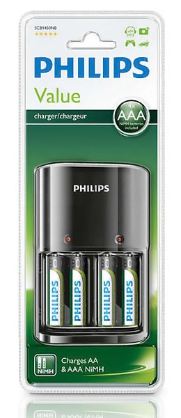 PHILIPS φορτιστής μπαταριών AA & AΑΑ NiMH SCB1450NB με 4x AAA, μαύρος - Image 2