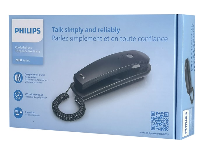 PHILIPS ενσύρματο τηλέφωνο TD2801B/00, επιτραπέζιο ή επιτοίχιο, μαύρο - Image 5