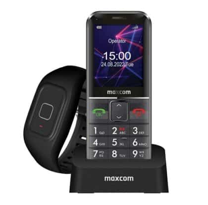 Maxcom Comfort MM735 με σταθμό φόρτισης + βραχιόλι SOS σε μαύρο χρώμα