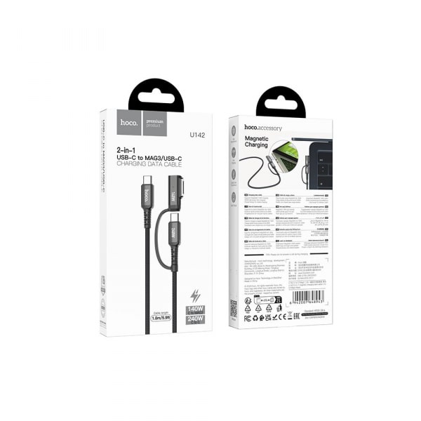 Καλώδιο φόρτισης USB-C σε USB-C / MagSafe 3 Hoco U142, 240W, 1,8m, Μαύρο - Image 2