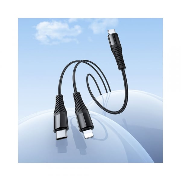 Καλώδιο φόρτισης USB-C σε Lightning / USB-C Hoco X123, 10W, 3A, 1m, Μαύρο - Image 3