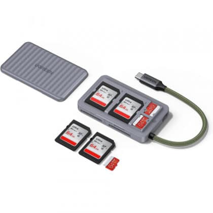 Αναγνώστης καρτών USB-C με κουτί αποθήκευσης UGREEN 55886, 2 x SD - microSD, Γκρι