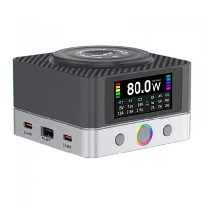 Φορτιστής γραφείου Relife Q7 QI, 80W, 3.25A, 2 x USB-A - 4 x USB-C, Γκρι