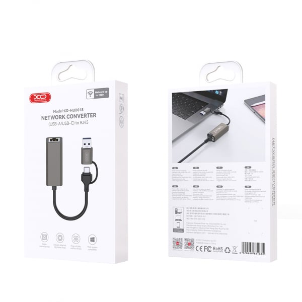 Προσαρμογέας Ethernet XO DESIGN HUB018, RJ45, USB-C / USB, Γκρι - Image 2