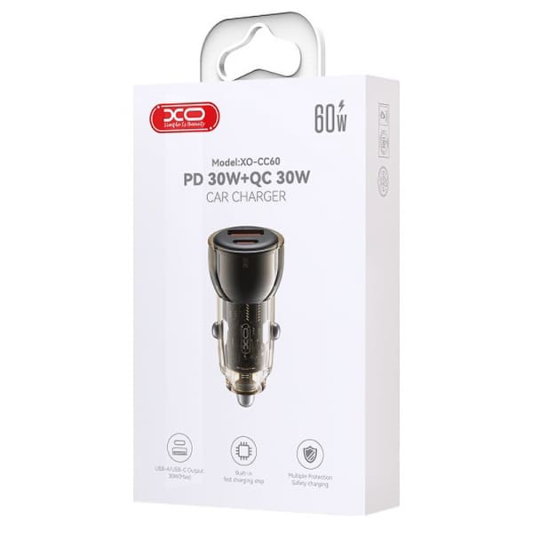 Φορτιστής Αυτοκινήτου XO DESIGN CC60, 60W, 3A, 1 x USB-A - 1 x USB-C, Μαύρο - Image 2