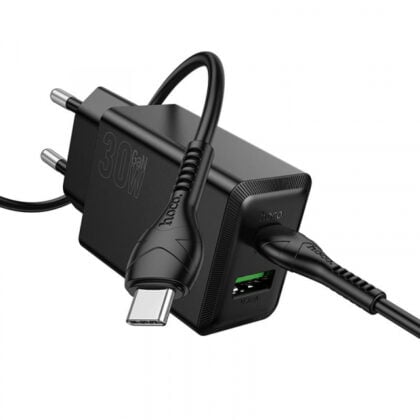 Φορτιστής τοίχου Hoco N71, 30W, 3A, 1 x USB-A - 1 x USB-C, με καλώδιο USB-C, Μαύρο