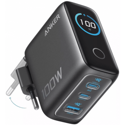 Φορτιστής τοίχου Anker Smart Display, 100W, 5A, 1 x USB-A - 2 x USB-C, με καλώδιο USB-C, γκρι B121BGZ1