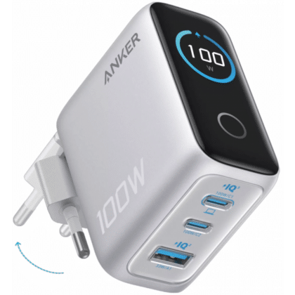 Φορτιστής τοίχου Anker Smart Display, 100W, 5A, 1 x USB-A - 2 x USB-C, με καλώδιο USB-C, Ασημί B121BG41