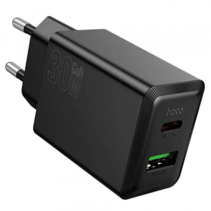 Φορτιστής τοίχου Hoco N71, 30W, 3A, 1 x USB-A - 1 x USB-C, Μαύρο