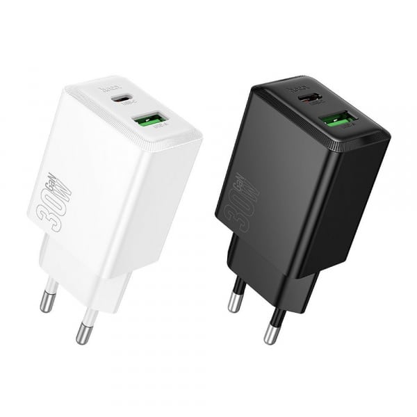 Φορτιστής τοίχου Hoco N71, 30W, 3A, 1 x USB-A - 1 x USB-C, Μαύρο - Image 2