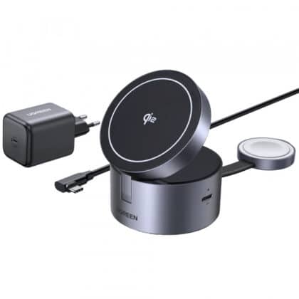 Ασύρματος φορτιστής UGREEN W712 (65148) 3 σε 1, 25W, 1.67A, Γκρι