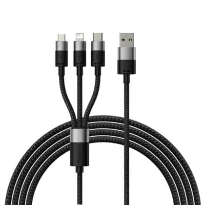 Καλώδιο φόρτισης USB-A σε Lightning / microUSB / USB-C Baseus StarSpeed 3 σε 1, 20W, 3.5A, 1.2m, Μαύρο CAXS000001