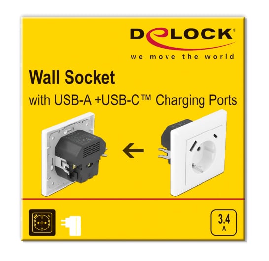 DELOCK πρίζα τοίχου 11489 με θύρες φόρτισης USB & USB Type-C 3.4A, λευκή - Image 3