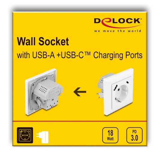 DELOCK πρίζα τοίχου 11499 με θύρες φόρτισης USB & USB-C, 18W PD, λευκή - Image 4