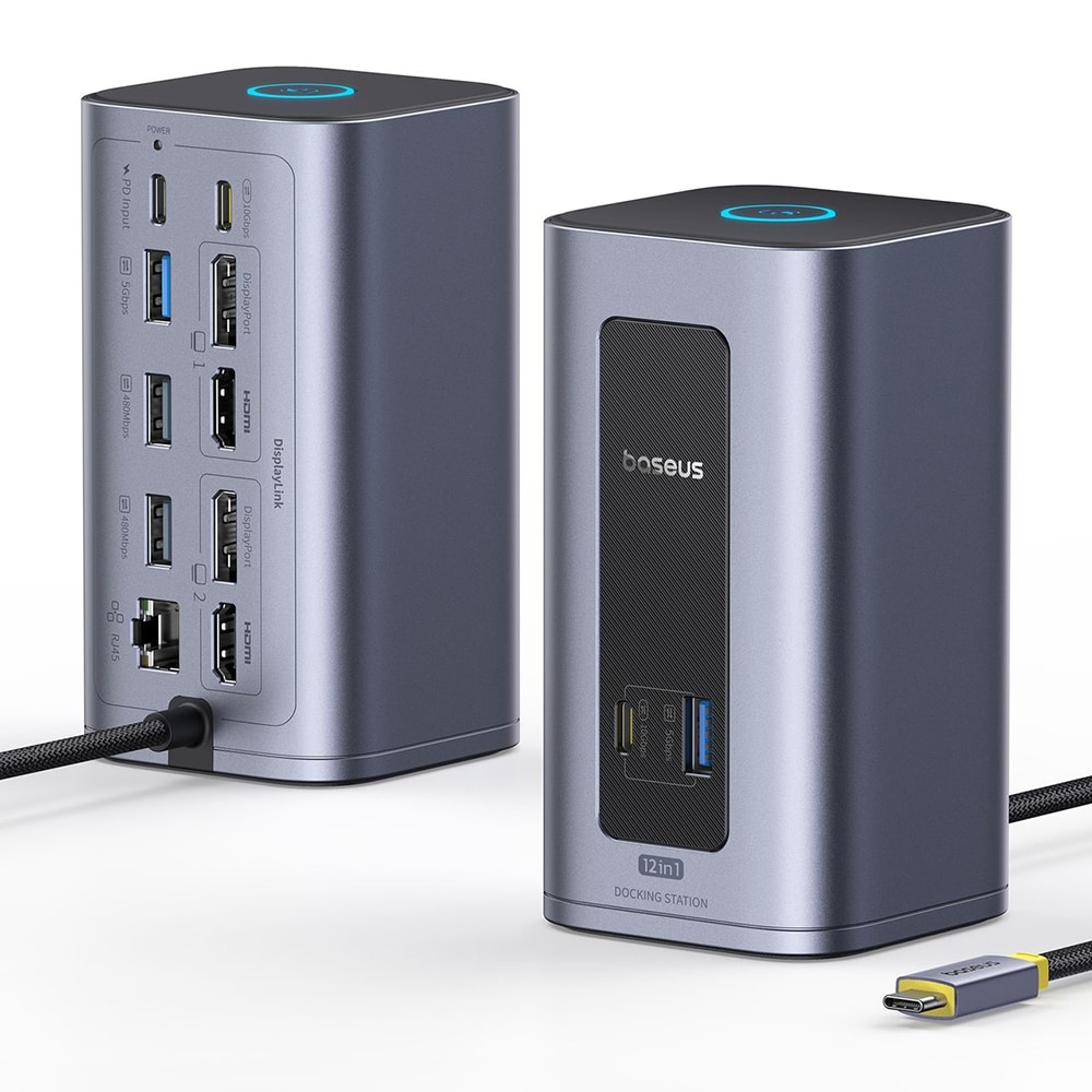 Baseus - Σταθμός σύνδεσης Nomos NU1 Air (B0114400) - 12 θύρες, 10Gbps, 100W PD, οθόνες 4K - Γκρι - Image 2