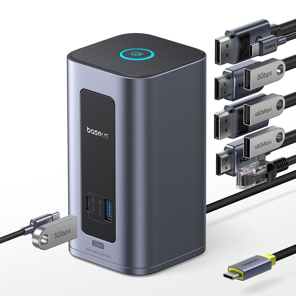 Baseus - Σταθμός σύνδεσης Nomos NU1 Air (B0114400) - 12 θύρες, 10Gbps, 100W PD, οθόνες 4K - Γκρι - Image 3