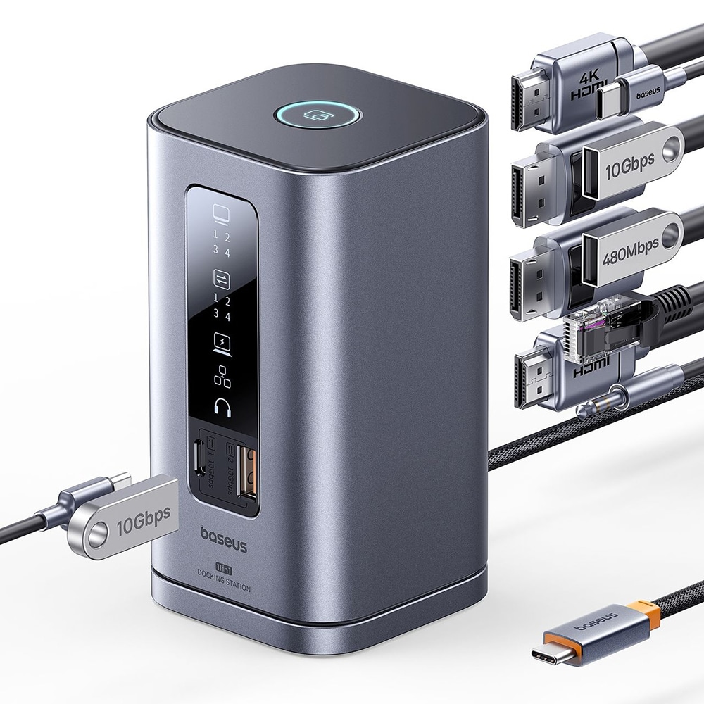 Baseus - Σταθμός σύνδεσης 11 σε 1 Spacemate Series (B0112701) - Τριπλή οθόνη 4K, 10Gbps, γρήγορη φόρτιση PD100W - Γκρι - Image 4