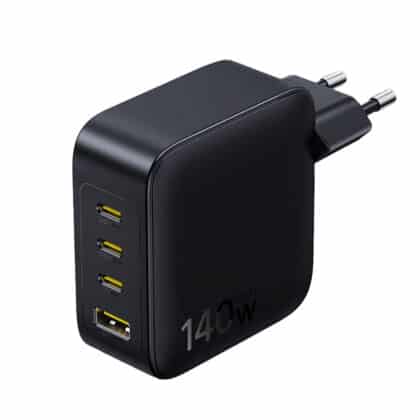 Baseus - Φορτιστής τοίχου EnerFill FH11 (E0121J00) - 3x USB-C, 1x USB-A, 140W, Τεχνολογία GaN, Γρήγορη φόρτιση - Cosmic Black