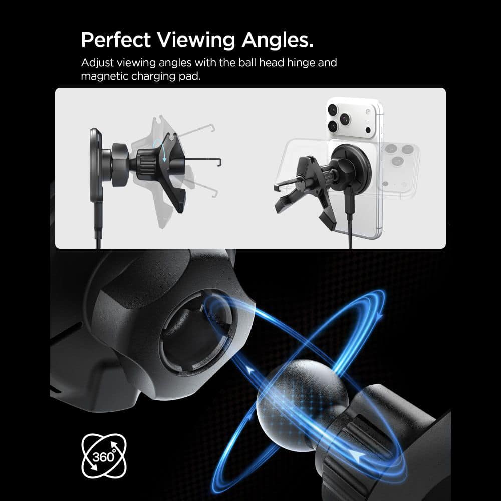 Spigen Essential Qi2 15W MagSafe Επαγωγική Βάση Αεραγωγού Αυτοκινήτου Μαύρη - Image 3