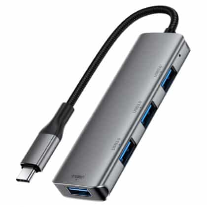 Acefast - Hub 4 σε 1 (J15) - Type-C σε 4x USB3.0, 5Gbps, Plug&Play, Κράμα αλουμινίου, Πλεγμένο νάιλον καλώδιο - Μεταλλικό γκρι