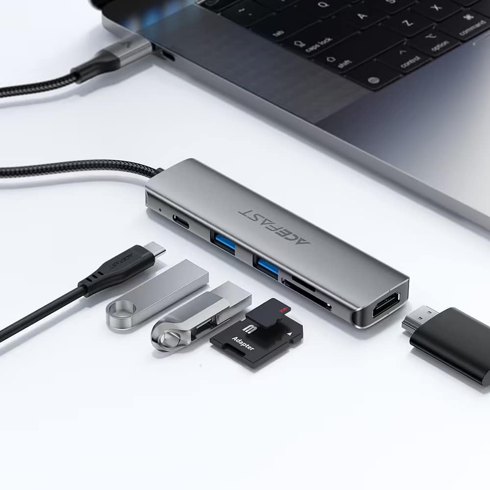 Acefast - Σταθμός σύνδεσης 6 σε 1 (J18) - USB-C σε 2x USB3.0, USB-C PD 90W, HDMI 4K, Κάρτα SD/TF, Plug&Play - Μεταλλικό γκρι - Image 4