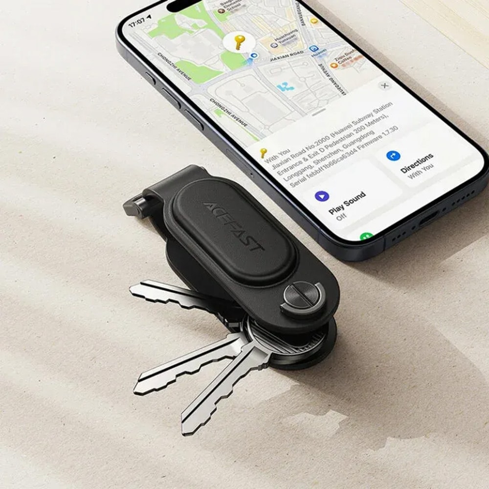Έξυπνο Μπρελόκ Εντοπισμού με Apple Find My - Δέρμα PU, Μεταλλικό Κλιπ - Acefast S4 - Μαύρο - Image 6