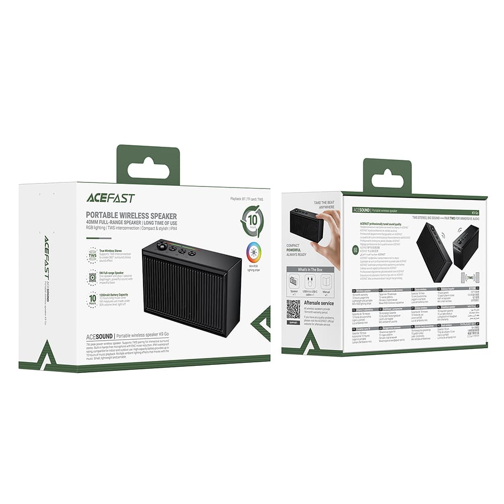 Acefast - Φορητό Ασύρματο Ηχείο (K9 Go) - TWS, TF, Bluetooth 6.0, Κλήσεις Hands-Free HFP, RGB, 1200mAh, IPX4 - Μαύρο - Image 7