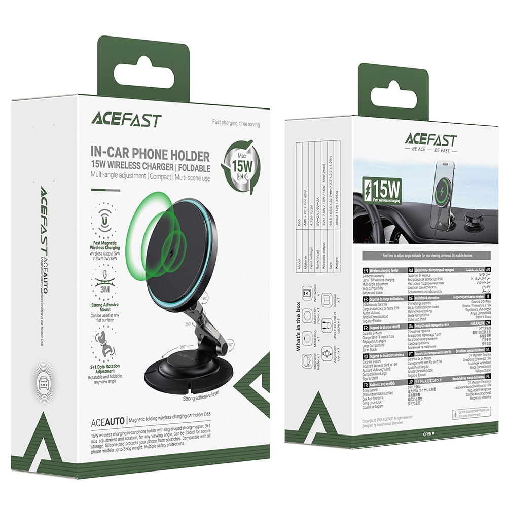 Acefast - Βάση Αυτοκινήτου με Ασύρματη Φόρτιση (D65) - Μαγνητική, 15W, Ρυθμιζόμενη σε 3+1 Άξονες, Ελαφριά, Πτυσσόμενη - Μαύρη - Image 7