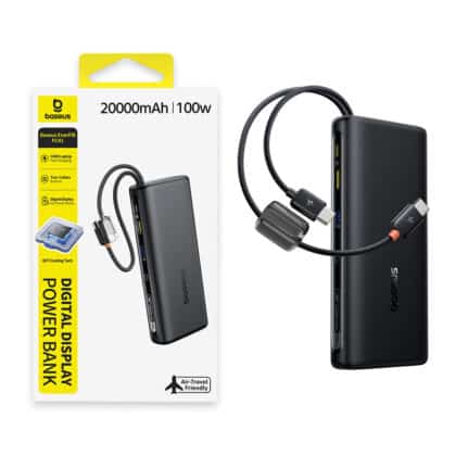 Baseus - Power Bank EnerFill FC41 (E0028N03) - Διπλά καλώδια USB-C, γρήγορη φόρτιση, ψηφιακή οθόνη, 100W, 20000mAh - Cosmic Black
