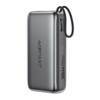 Acefast - Power Bank (M32) - με τηλεσκοπικό καλώδιο, Type-C, γρήγορη φόρτιση, PD35W, 10000mAh - Μεταλλικό γκρι