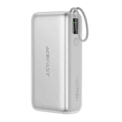 Acefast - Power Bank (M34) - με τηλεσκοπικό καλώδιο, Type-C, γρήγορη φόρτιση, PD45W, 20000mAh - Ασημί