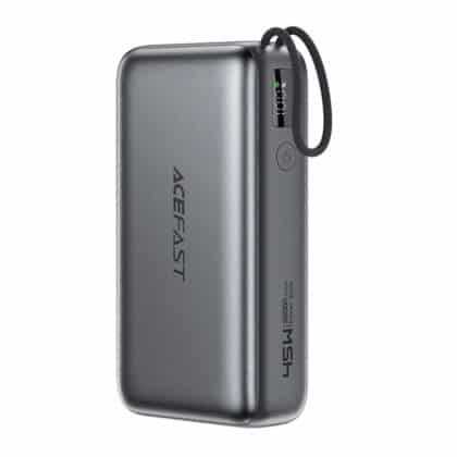 Acefast - Power Bank (M34) - με τηλεσκοπικό καλώδιο, Type-C, γρήγορη φόρτιση, PD45W, 20000mAh - Γκρι