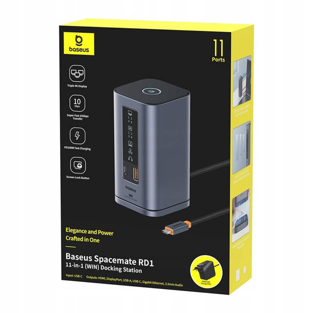 Baseus - Σταθμός σύνδεσης 11 σε 1 Spacemate Series (B0112701) - Τριπλή οθόνη 4K, 10Gbps, γρήγορη φόρτιση PD100W - Γκρι - Image 7