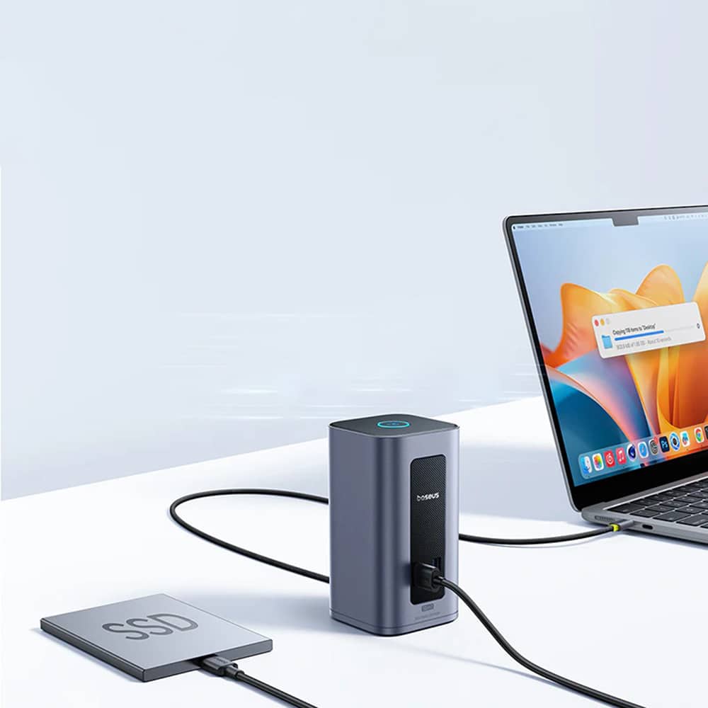 Baseus - Σταθμός σύνδεσης Nomos NU1 Air (B0114400) - 12 θύρες, 10Gbps, 100W PD, οθόνες 4K - Γκρι - Image 5