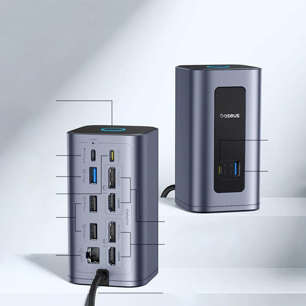 Baseus - Σταθμός σύνδεσης Nomos NU1 Air (B0114400) - 12 θύρες, 10Gbps, 100W PD, οθόνες 4K - Γκρι - Image 4