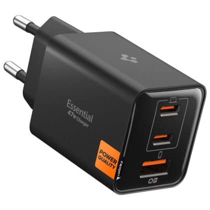 Spigen - Φορτιστής τοίχου Essential EE473EU (ACH09465) - USB, 2x Type-C, Γρήγορη φόρτιση, Quantum Boost, 47W - Μαύρο