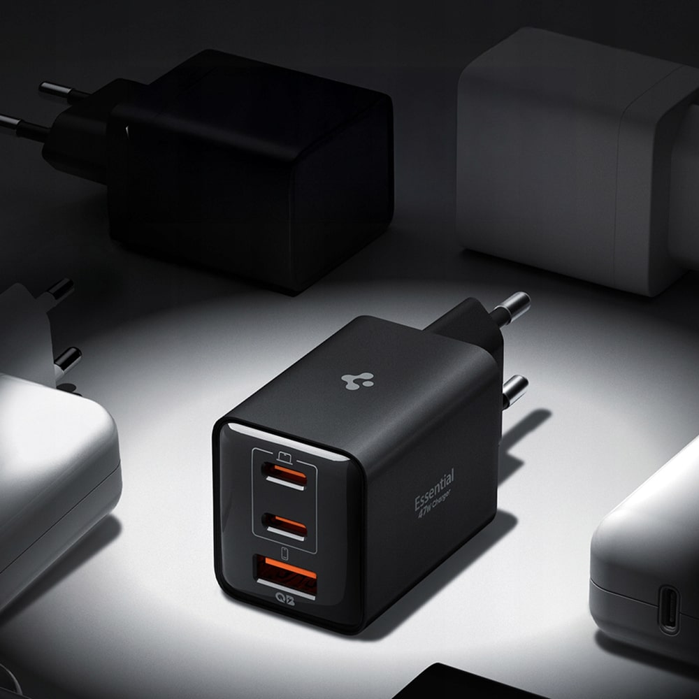 Spigen - Φορτιστής τοίχου Essential EE473EU (ACH09465) - USB, 2x Type-C, Γρήγορη φόρτιση, Quantum Boost, 47W - Μαύρο - Image 4